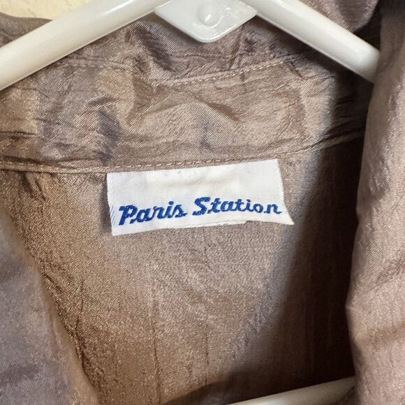 Vtg Womens Champagne Blouse Paris Station Metallic Silver Button Up Shirt Large - Picture 2 of 7